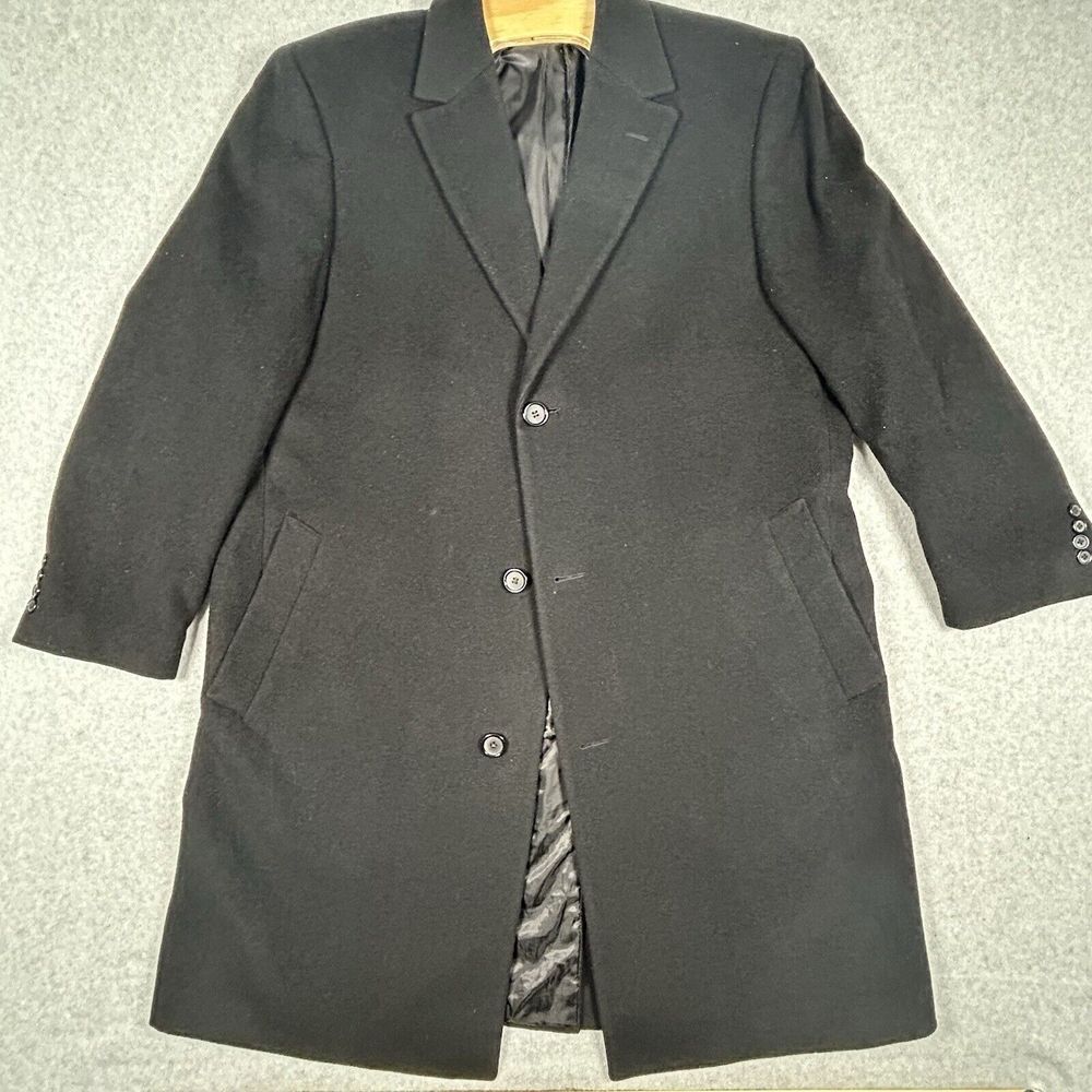 Mens Black Chaps Wool Blend‎ Long Trench Pea Coat Sz 44L Winter